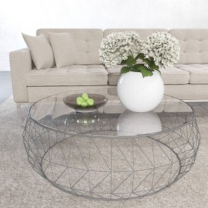 LeisureMod Malibu 39" Octagon Coffee Table with Glass Top - 1 of 4