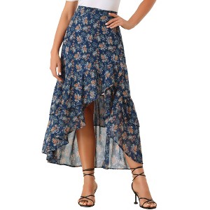 Allegra K Women's Floral Ruffle Skirt Wrap Tiered Asymmetrical Chiffon Skirts - 1 of 4