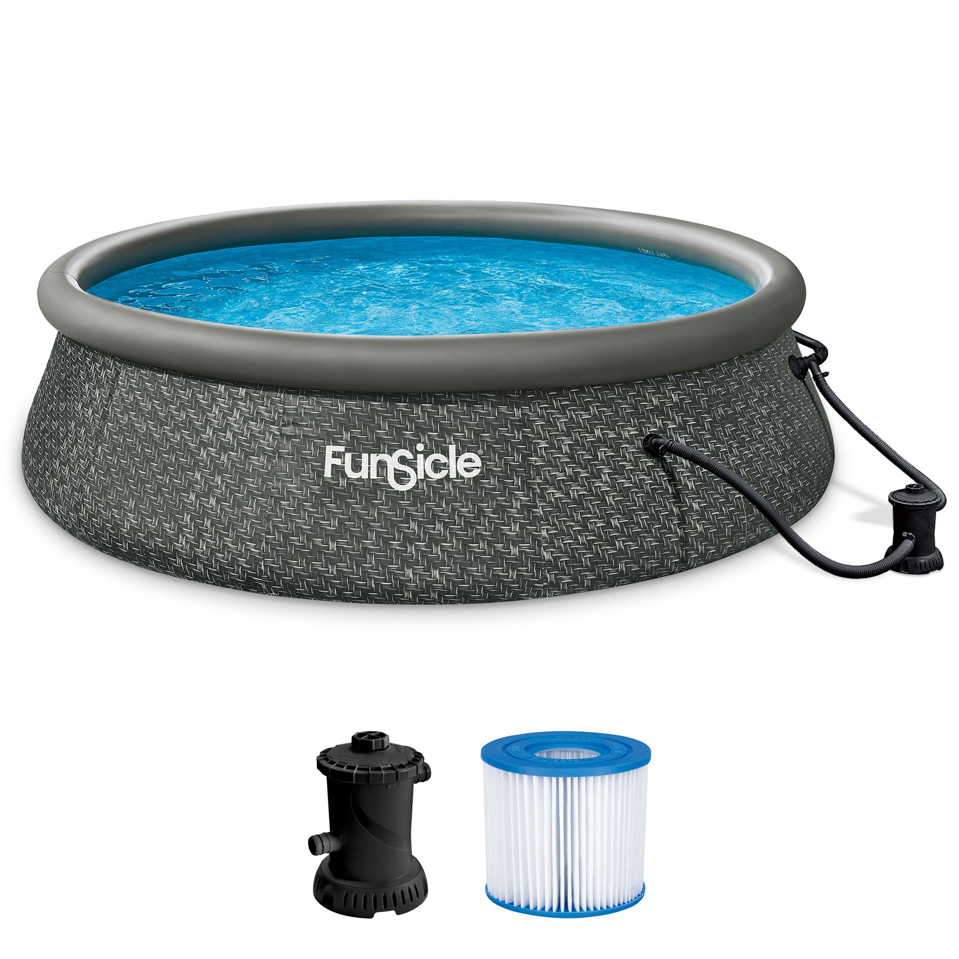 Funsicle QuickSet 12ft x 36in Round Inflatable Above Ground Swimming Pool with Filter Pump – Easy Setup with Top Ring Design
