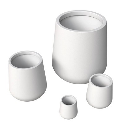 LeisureMod Orchid 4-Piece Fiberstone and Clay Planter Set Decorative Round Plant Pots with Drainage Holes for Home and Garden