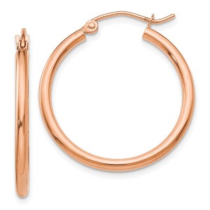 Black Bow Jewelry 2mm, 14k Rose Gold Polished Round Hoop Earrings, 25mm (1 Inch) - 1 of 4