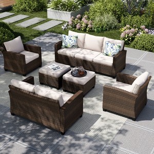 Captiva Designs 6pc Outdoor Patio Wicker Conversation Set with Cushioned Loveseat for Garden Poolside Backyard - 1 of 4