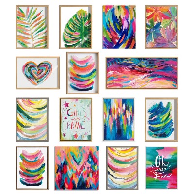 Colorful Abstract Brushstroke Canvas Wall Art, 22x22, White Frame