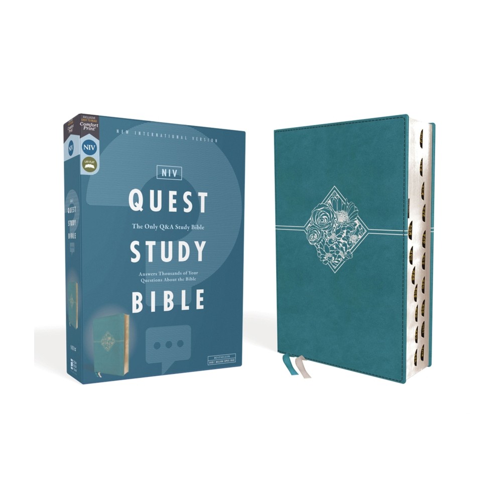 Niv, Quest Study Bible, Leathersoft, Blue, Indexed, Comfort Print - by Zondervan (Leather Bound)