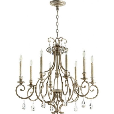 Quorum Lighting Ansley 8-Light Chandelier, Aged Silver Leaf, 29W x 26.5H, Chain Hanging, Dry Rated