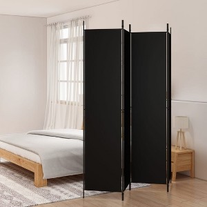 vidaXL 4-Panel Room Divider in Black Fabric - Versatile aid to Create Privacy, Block Sunlight and Enhance Decor - Foldable, Easy to Store and Assemble - 1 of 4