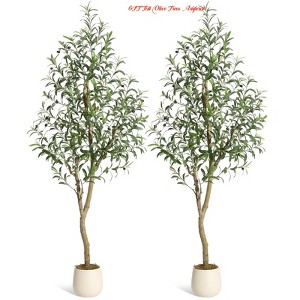 Home Office 5ft/6ft/7ft Tall Faux Olive Tree, Olive Trees Artificial w/ White Planter, Realistic Potted Silk Artificial Olive Tree w/Green Leaves - 1 of 4