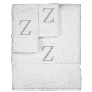 BC BARE COTTON Monogrammed Towel Set, Personalized Gift, Set of 3 - White - Silver Block - 1 of 4
