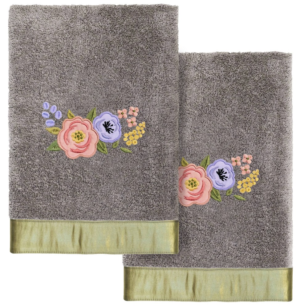 Photos - Towel 2pc Verano Design Embellished Hand  Set Charcoal - Linum Home Textile