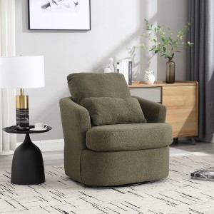Swivel Accent Chair, Barrel Armchair With Metal Base, Upholstered 360° Swivel Chair - 1 of 4