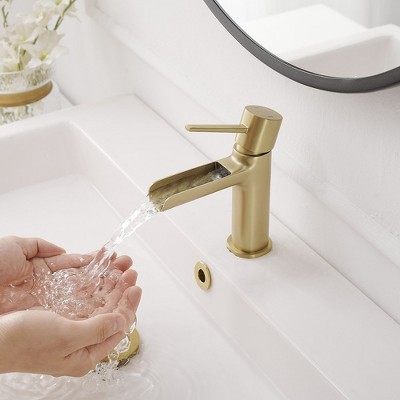 BWE Waterfall Single Handle Single Hole Bathroom Faucet Bathroom Drip-Free Lavatory RV Sink Faucet
