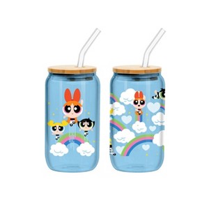 Silver Buffalo Powerpuff Girls Rainbows & Clouds 2pk 16oz Glass Tumbler w/Bamboo Lid - 1 of 1