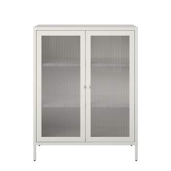 RealRooms Shadwick 2 Door Storage Cabinet-Fluted Glass Metal Locker
