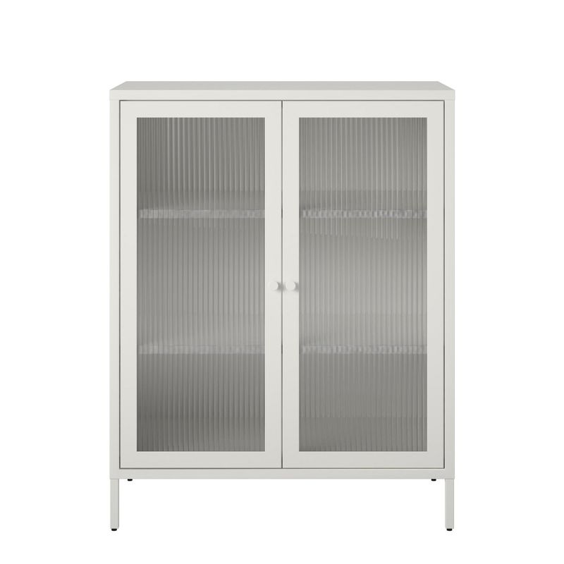 RealRooms Shadwick 2 Door Storage Cabinet-Fluted Glass Metal Locker, 1 of 5