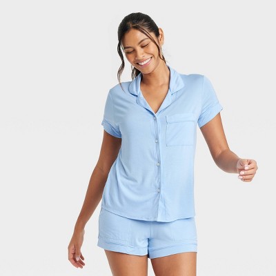 Women's Beautifully Soft Short Sleeve Notch Collar Top And Shorts Pajama Set  - Stars Above™ Navy Blue S : Target