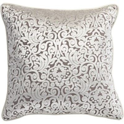 Ivory Cut Velvet 20" Square Throw Pillow