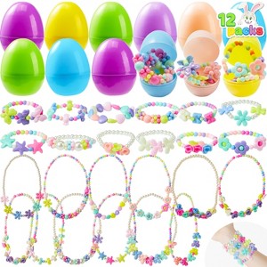 Joyfy 12 Packs Prefilled Easter Eggs with 12 Different Designs of Bracelets Girls Jewelry Set for Girls Easter Party Favor - 1 of 4