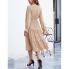 Women's Wrap V Neck Midi Dress Casual Long Sleeve Smocked Waist A Line Pleated Tiered Flowy Long Dress - 4 of 4