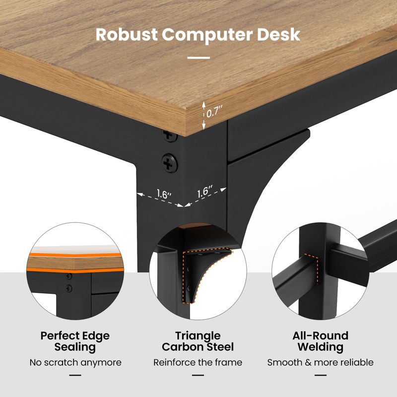 Tangkula 48” Rolling Computer Desk Mobile Study Writing Desk with Metal Frame Movable Home Office Desk Natural/Black, 5 of 10