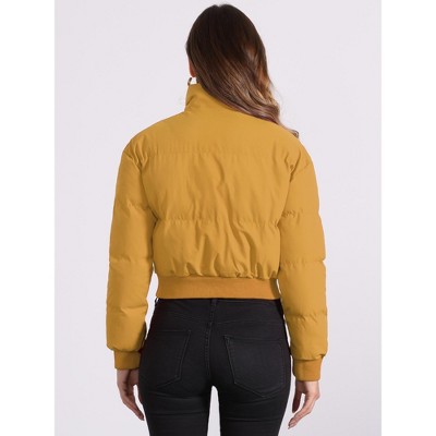 INSPIRE CHIC Women's Winter Outwear Baggy Padded Cropped Bomber Jacket Dark Yellow X-Small — фото 4