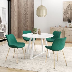 Kumasinova 3-Piece Round Dining Set, Trestle Dining Table with 2 Velvet Side Chairs for Living Room, White Dining Table with Dining Chairs - 1 of 4