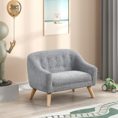 INFURNIC Sofas Kids Sofa with Tufted Back and Wooden Legs for Living Room or Playroom, Gray, 18.5"*28.5"*21.5"