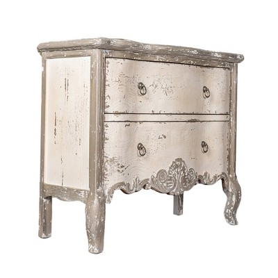 Chic Distressed White Nightstand with 2 Drawers and Decorative Scalloped Design, Vintage Bedroom Furniture, 1pc