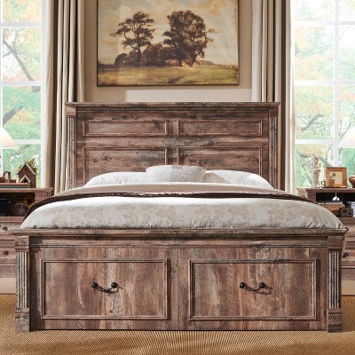 SinCiDo Farmhouse Wood Platform Bed Frame, 51" Headboard, 20" Roman Column Footboard, 2 Storage Drawers, Box Spring Not Needed