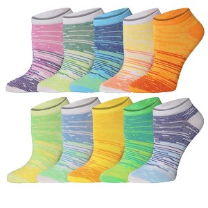 Tipi Toe Womens 10 Pairs Midnight Contrast Ministripes Pattern & Mix Colors For Vibrant Style Low Cut/No Show Socks - 1 of 4