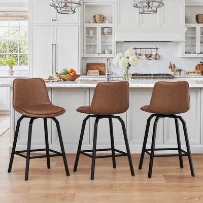 Arceso Upgrade Enlarged Seat Swivel Bar Stools Set of 2, 26 Inch Counter Height Bar Stools, Thickened Faux Leather Barstools with Backs