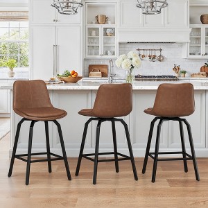 Arceso Upgrade Enlarged Seat Swivel Bar Stools Set of 2, 26 Inch Counter Height Bar Stools, Thickened Faux Leather Barstools with Backs - 1 of 4