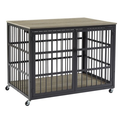 Dog Crate With Side Openings, 4 Wheels Heavy Duty Wooden Pet House Cage, Indoor Kennel Furniture For Small, Medium And Large Dogs