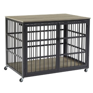 Dog Crate With Side Openings, 4 Wheels Heavy Duty Wooden Pet House Cage, Indoor Kennel Furniture For Small, Medium And Large Dogs - 1 of 4