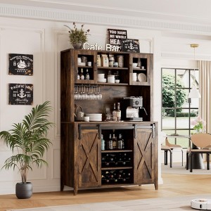 70'' Tall Wine and Coffee Bar Cabinet with Storage Hutch, Sliding Barn Doors, Bottle and Glass Rack for Kitchen Pantry or Home Dining Room Use - 1 of 4