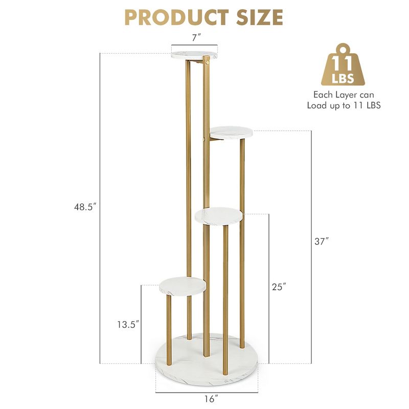 Costway 4-Tier Metal Plant Stand 48.5'' Tall Potted Planter Display Shelf Storage Rack, 4 of 11