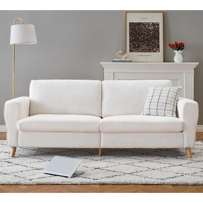 Nasitip 84" Sofa Couch, Large Loveseat Sofa with Streamlined Armrests & Wood Feet, Modern Boucle Sofa for Living Room, White