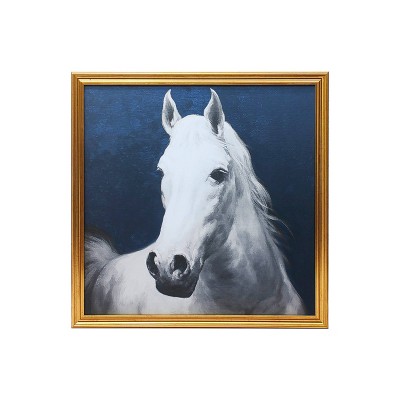 Gallery 57 29"x29" Vintage Equestrian Framed Canvas Wall Art: Horse Painting, MDF & Plastic Frame, D Ring Mount