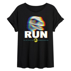 Women's - Jurassic Park - Run Glitch Velociraptor Oversized Graphic T-Shirt - 1 of 4