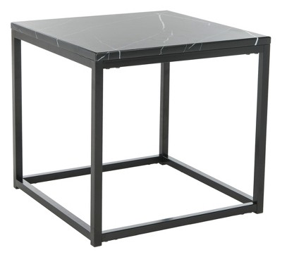 Baize Black Marble and Metal Square End Table