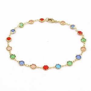RMZ GOLD NYC 18K GOLD FILLED HIGH POLISH FINSH LIGHT MULTI COLOR ROUND CRYSTAL ANKLE BRACELET - 1 of 3
