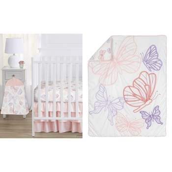 Sweet Jojo Designs Girl Baby Crib Bedding Set - Butterfly Pink Purple White 4pc