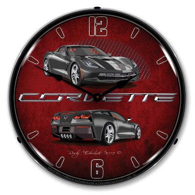 Collectable Sign & Clock | C7 Corvette Cyber Grey LED Wall Clock Retro/Vintage, Lighted