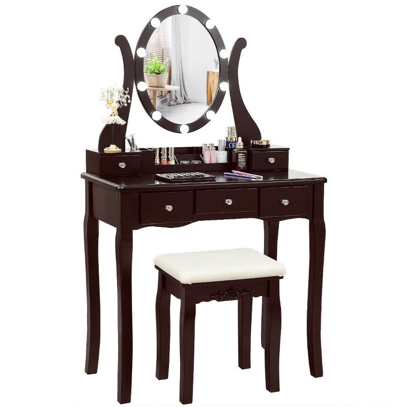 Costway Vanity Table Set w/10 Light Bulbs and Touch Switch Makeup Dressing Table, 4 of 11
