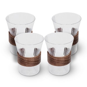 Bruno Magli Whiskey Rock Glasses with Wood Band, Set of 4 - 1 of 4