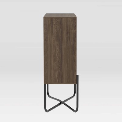 Modern Symmetrical 2-Tier Walnut Bookcase with Steel Cross-Legs