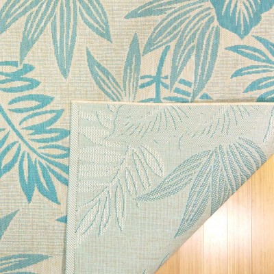 Kona Coast Blue and Beige Tropical Floral Flatweave Rug, 9'x13'