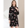 Allegra K Women's Mock Neck Swing Midi Long Sleeve A-line Floral Dress - 3 of 4