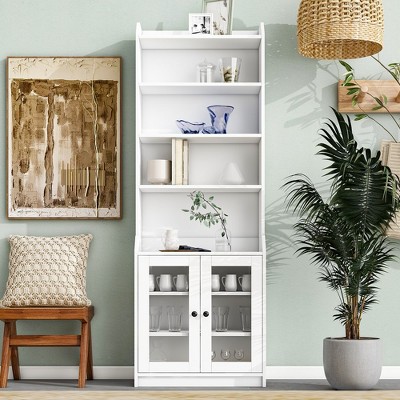 78.3" Tall Cabinet with Acrylic Board Door, Versatile Sideboard, Contemporary Bookshelf with Adjustable Shelves for Living Room