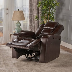 Emersyn Tufted Leather Power Recliner with Arm Storage and USB Cord Brown - Christopher Knight Home - 1 of 4