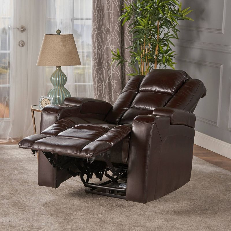 Emersyn Tufted Leather Power Recliner with Arm Storage and USB Cord Brown - Christopher Knight Home, 3 of 8